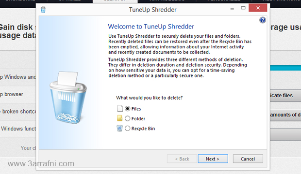طريقه حذف الملفات وضمان عدم استرجاعها نهائياُ  tuneup shredder