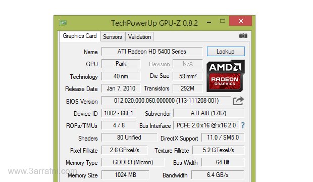 برنامج TechPowerUp GPU-Z لمعرفة مواصفات كارت الشاشة الخاص بك بالتفصيل