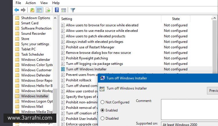 Windows Installer Turn off