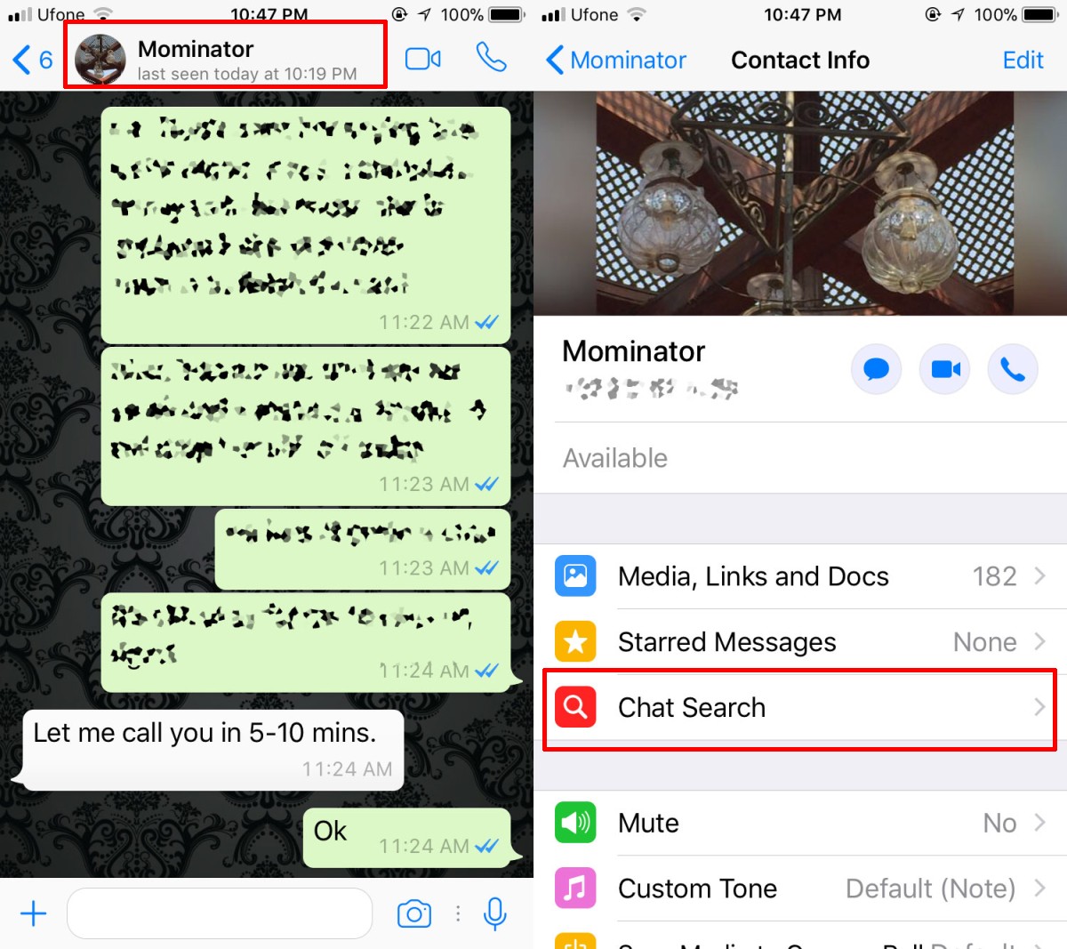طريقة البحث عن محادثة معينة في تطبيق الواتس آب WhatsApp 2
