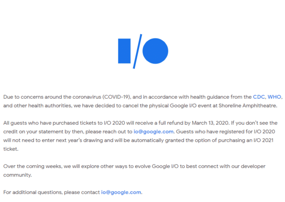 جوجل تقوم بإلغاء Google IO 2020 خوفاً من فيروس كورونا 2