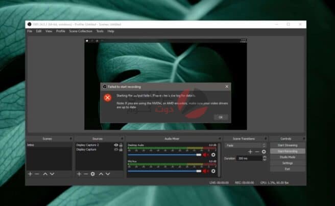 obs studio starting the output failed