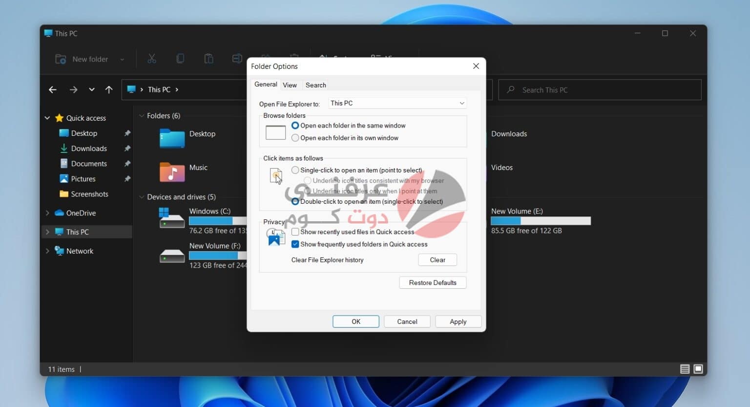 كيفية فتح خيارات المجلد Folder options على Windows 11 1
