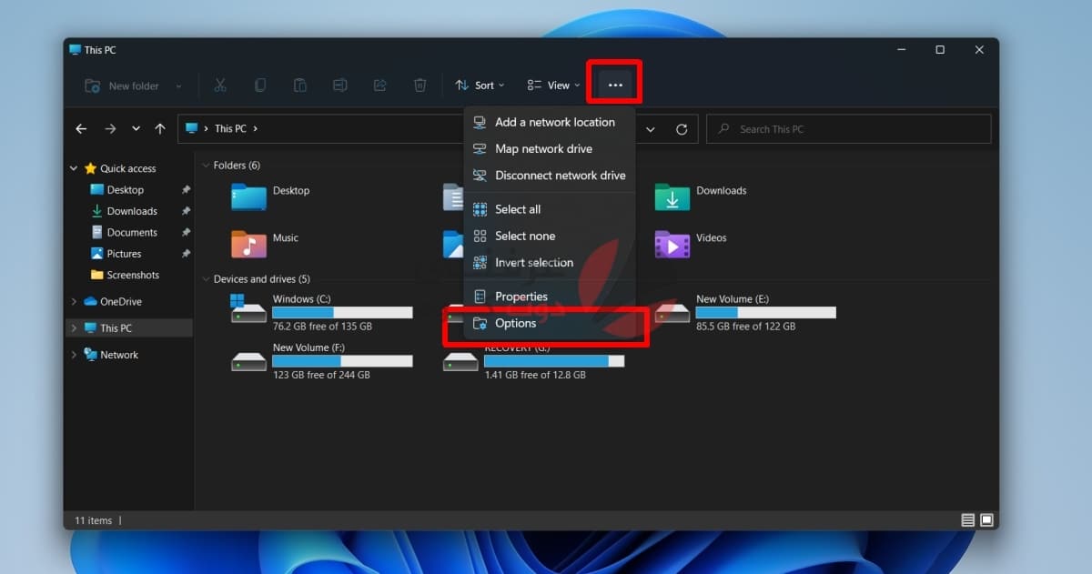 كيفية فتح خيارات المجلد Folder options على Windows 11 2