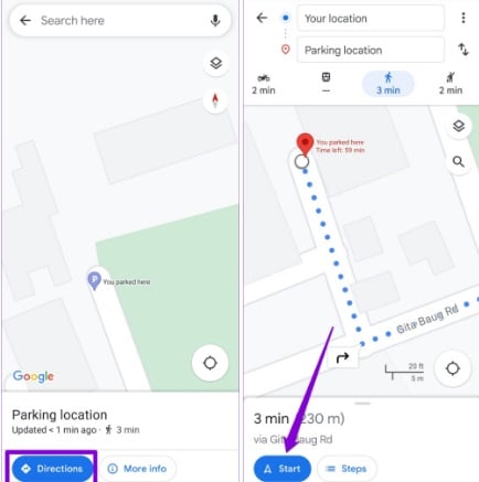 كيفية العثور على موقع وقوف السيارة وحفظه على خرائط جوجل 3